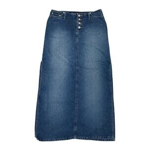 Vintage Stephen Hardy Squeeze Y2K Denim Skirt Button Fly Slit Size 10